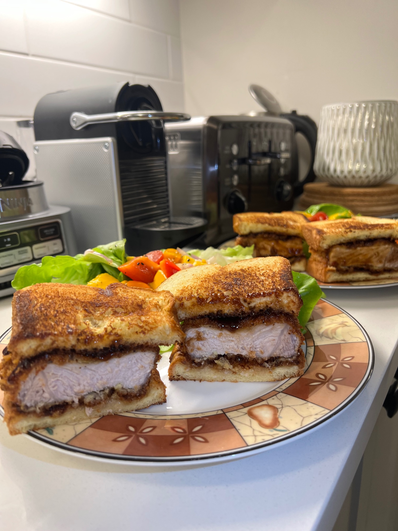 Katsu sandos with garden salad